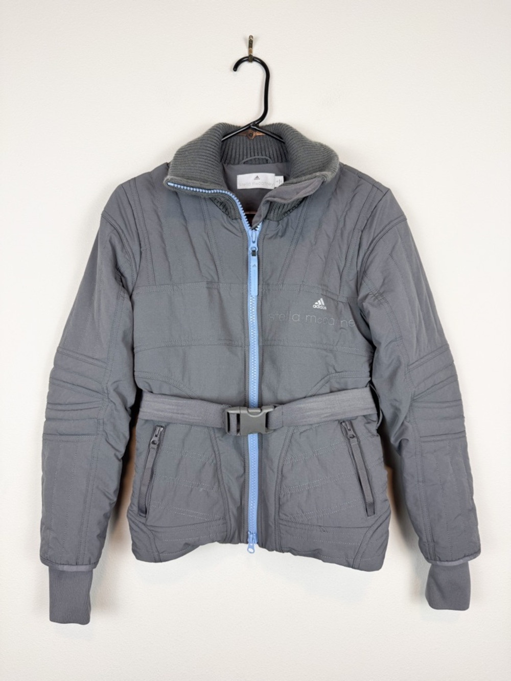 Stella McCartney  X Adidas Gray Quilted Primaloft Jacket Coat Size Small